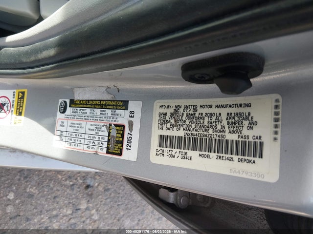 2010 Toyota Corolla Le მანქანა იყიდება აუქციონზე, vin: 1NXBU4EE9AZ217450, აუქციონის ნომერი: 45291176