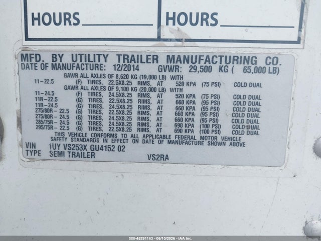 Продажа на аукционе авто 2016 Utility Trailer Mfg Unknown, vin: 1UYVS253XGU415202, номер лота: 45291183