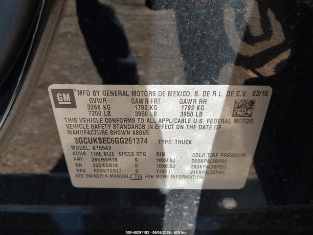 Aukcja sprzedaży 2016 Chevrolet Silverado 1500 2lz, vin: 3GCUKSEC6GG261374, numer aukcji: 45291192