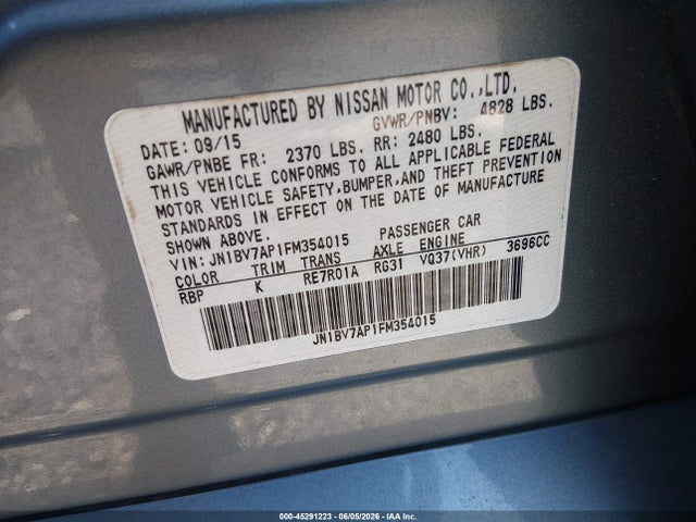 Продаж на аукціоні авто 2015 Infiniti Q50 Premium, vin: JN1BV7AP1FM354015, номер лоту: 45291223