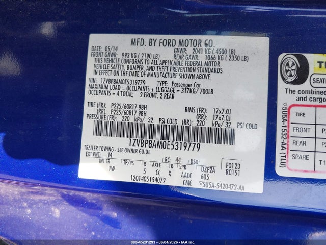 Продаж на аукціоні авто 2014 Ford Mustang V6, vin: 1ZVBP8AM0E5319779, номер лоту: 45291291