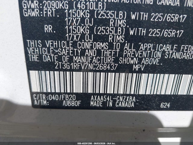 Продажа на аукционе авто 2022 Toyota Rav4 Le, vin: 2T3G1RFV7NC268437, номер лота: 45291298