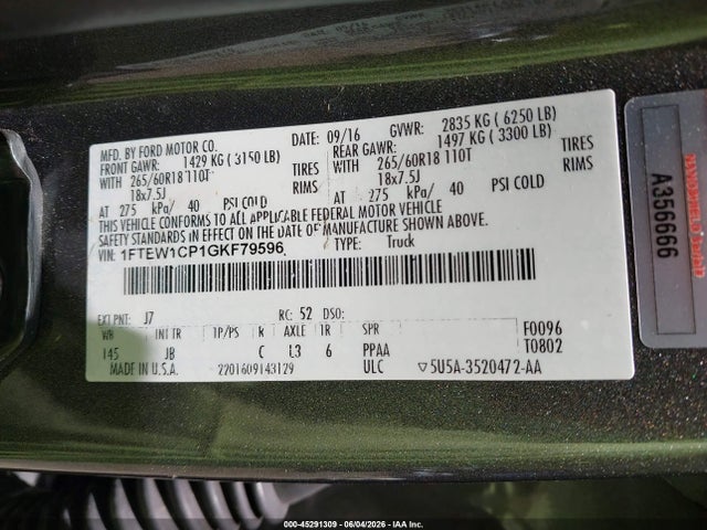 Продаж на аукціоні авто 2016 Ford F-150 Xlt, vin: 1FTEW1CP1GKF79596, номер лоту: 45291309