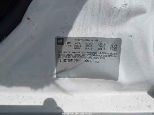 Aukcja sprzedaży 2016 Chevrolet Sonic Ltz Auto, vin: 1G1JE5SB8G4150144, numer aukcji: 45291320