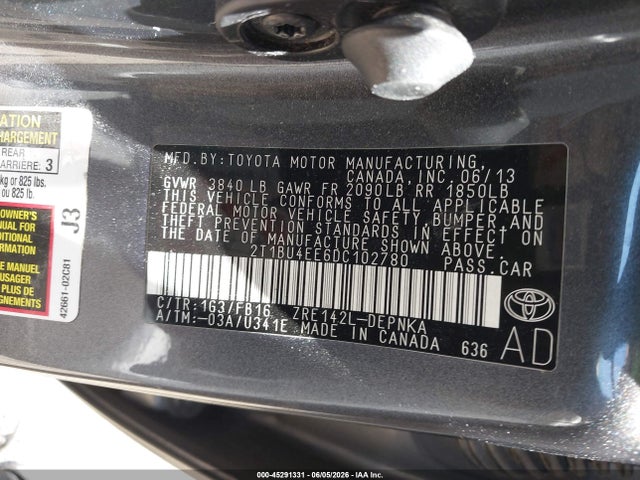 Продажа на аукционе авто 2013 Toyota Corolla Le, vin: 2T1BU4EE6DC102780, номер лота: 45291331