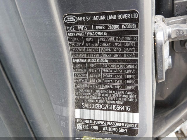 SALCR2BG7GH556416 Land Rover Discovery Sport Hse