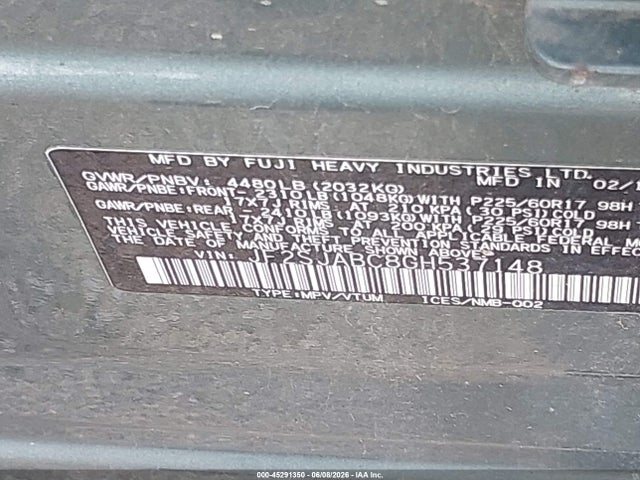 JF2SJABC8GH537148 Subaru Forester 2.5i