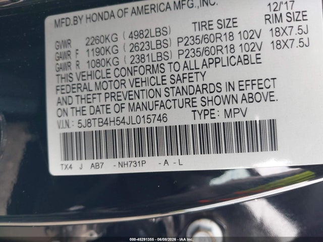 Aukcja sprzedaży 2018 Acura Rdx Technology   Acurawatch Plus Packages/technology Package, vin: 5J8TB4H54JL015746, numer aukcji: 45291355