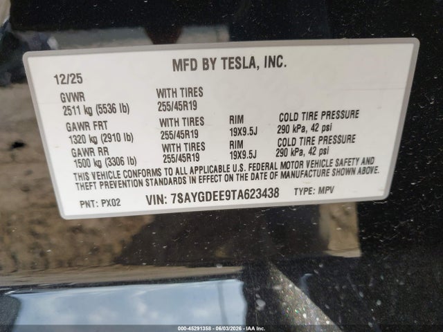 Продаж на аукціоні авто 2026 Tesla Model Y All-wheel Drive/long Range Launch Series/premium All-wheel Drive, vin: 7SAYGDEE9TA623438, номер лоту: 45291358