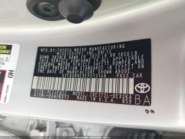 45291363 :رقم المزاد ، 5YFBURHE9EP013148 vin ، 2014 Toyota Corolla S Plus مزاد بيع