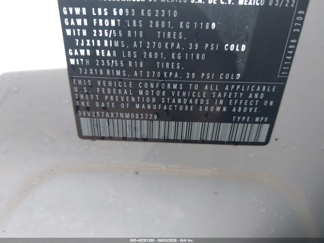 Продажа на аукционе авто 2022 Volkswagen Tiguan 2.0t Se, vin: 3VV2B7AX7NM083729, номер лота: 45291390
