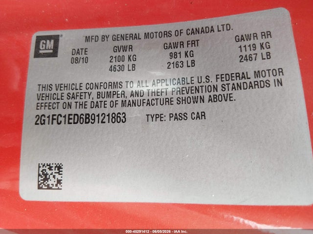 Aukcja sprzedaży 2011 Chevrolet Camaro 2lt, vin: 2G1FC1ED6B9121863, numer aukcji: 45291412