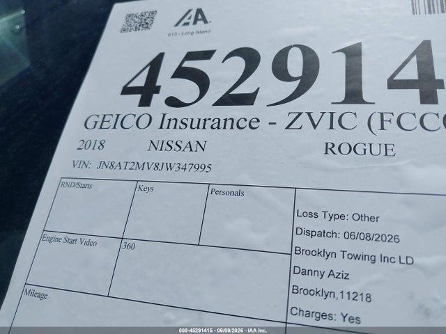 45291415 :رقم المزاد ، JN8AT2MV8JW347995 vin ، 2018 Nissan Rogue Sv مزاد بيع
