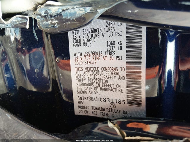 2026 Nissan Rogue Sv მანქანა იყიდება აუქციონზე, vin: 5N1BT3BA5TC831385, აუქციონის ნომერი: 45291425
