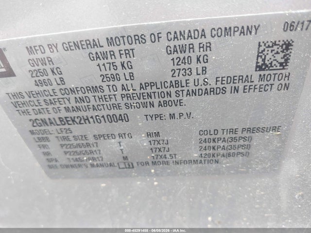 Aukcja sprzedaży 2017 Chevrolet Equinox Ls, vin: 2GNALBEK2H1610040, numer aukcji: 45291458
