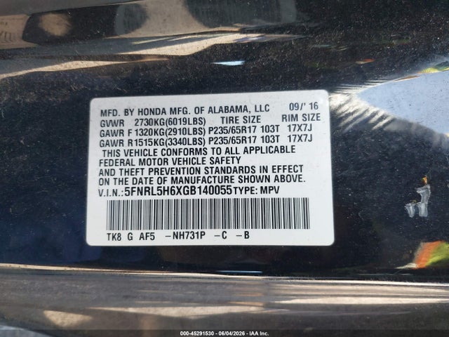 Honda Odyssey Ex-l 2016 5FNRL5H6XGB140055 Image 9