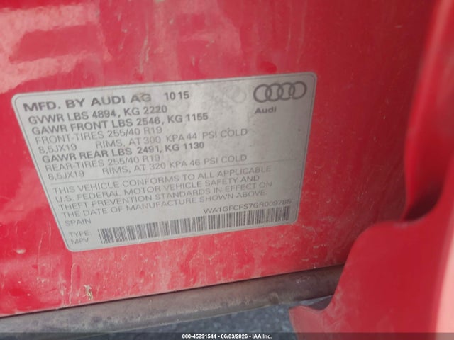 Auction sale of the 2016 Audi Q3 2.0t Premium Plus, vin: WA1GFCFS7GR009785, lot number: 45291544