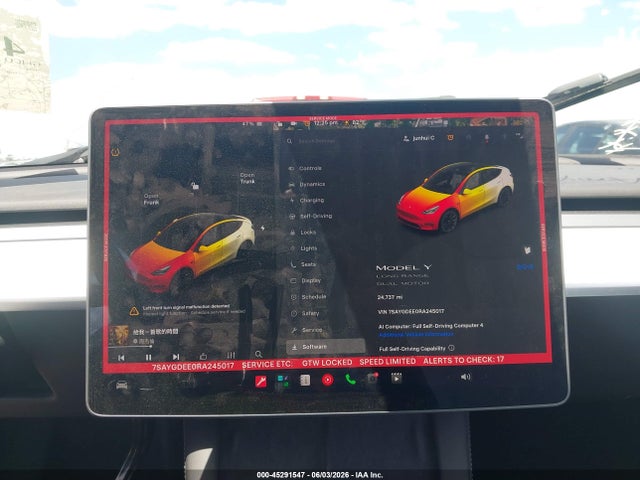 Auction sale of the 2024 Tesla Model Y Long Range Dual Motor All-wheel Drive, vin: 7SAYGDEE0RA245017, lot number: 45291547