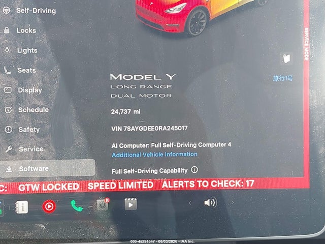 Auction sale of the 2024 Tesla Model Y Long Range Dual Motor All-wheel Drive, vin: 7SAYGDEE0RA245017, lot number: 45291547