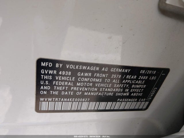 Продаж на аукціоні авто 2019 Volkswagen Arteon 2.0t Sel Premium R-line, vin: WVWTR7AN4KE000627, номер лоту: 45291570