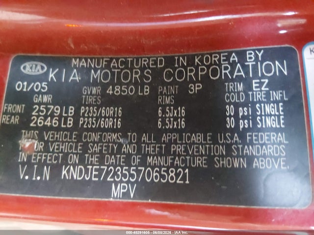 Aukcja sprzedaży 2005 Kia Sportage Ex V6/lx V6, vin: KNDJE723557065821, numer aukcji: 45291605