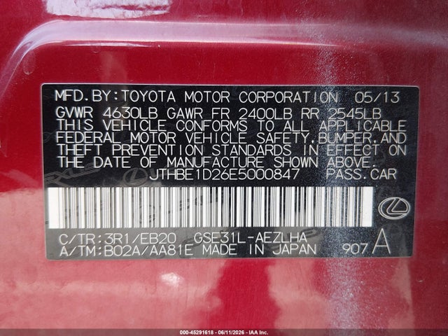 Lexus IS 350 2014 JTHBE1D26E5000847 Image 9