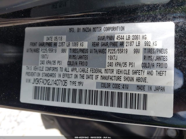 Продаж на аукціоні авто 2018 Mazda Cx-5 Touring, vin: JM3KFACM2J1407106, номер лоту: 45291642