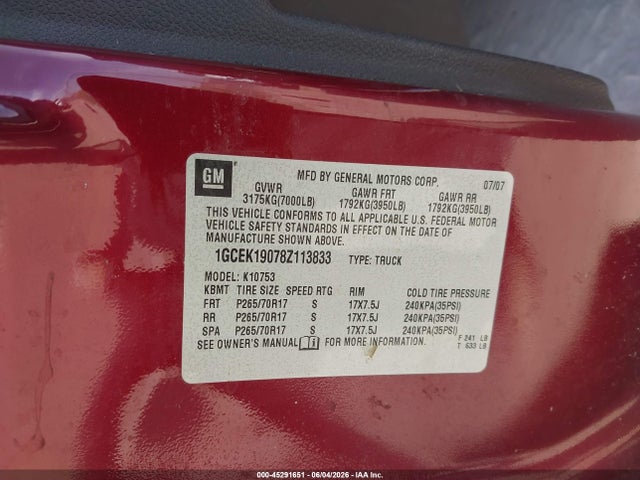 Продажа на аукционе авто 2008 Chevrolet Silverado 1500 Lt1, vin: 1GCEK19078Z113833, номер лота: 45291651