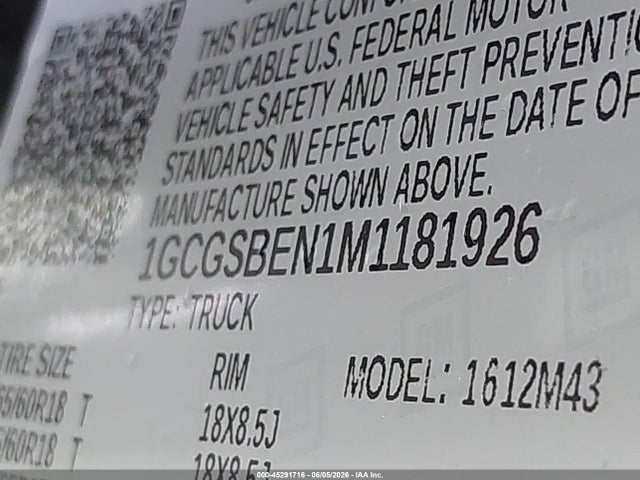 1GCGSBEN1M1181926 Chevrolet Colorado 2wd Short Box Wt