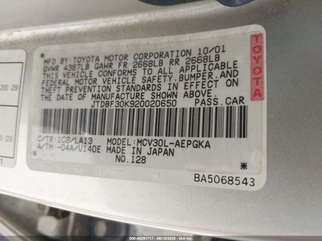 Aukcja sprzedaży 2002 Toyota Camry Xle, vin: JTDBF30K920020650, numer aukcji: 45291717