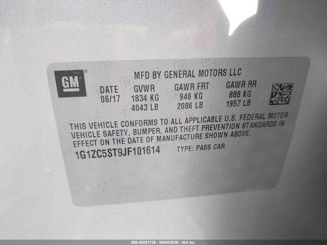 1G1ZC5ST9JF101614 Chevrolet Malibu 1fl