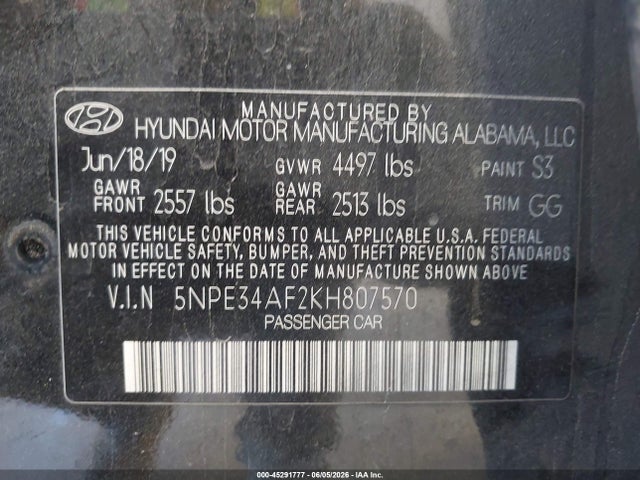 Hyundai Sonata Limited 2019 5NPE34AF2KH807570 Image 9