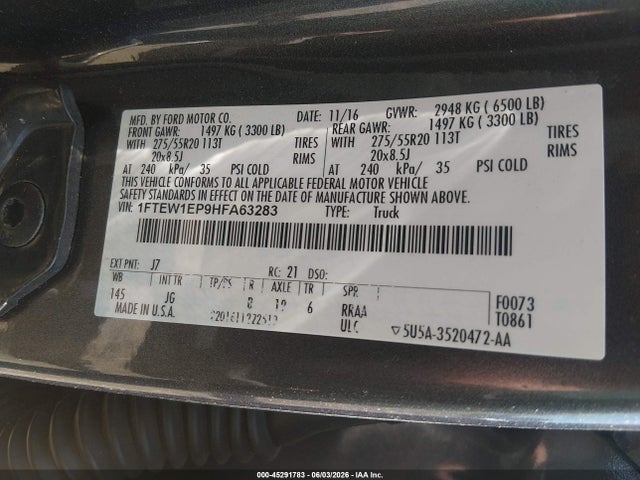 Ford F-150 Xl 2017 1FTEW1EP9HFA63283 Image 9