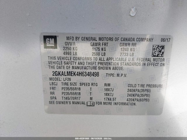 GMC Terrain Sle-1 2017 2GKALMEK4H6348498 Image 9