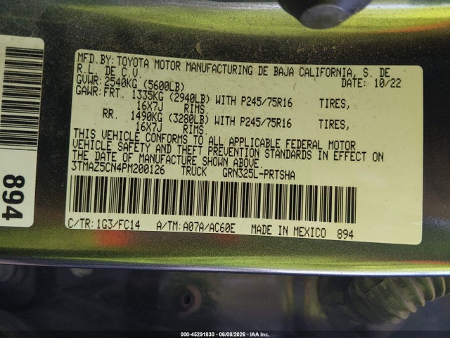 Aukcja sprzedaży 2023 Toyota Tacoma Sr5 V6, vin: 3TMAZ5CN4PM200126, numer aukcji: 45291830