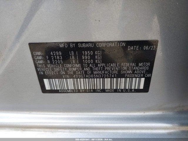 Продаж на аукціоні авто 2022 Subaru Impreza Premium 5-door, vin: 4S3GTAD65N3725741, номер лоту: 45291841