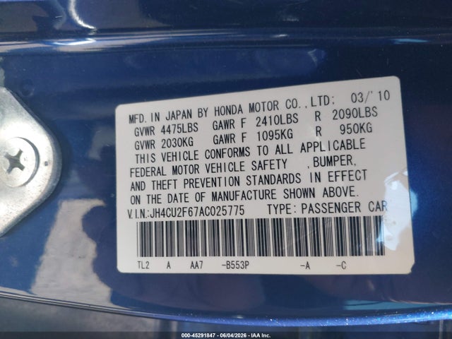 Продажа на аукционе авто 2010 Acura Tsx 2.4, vin: JH4CU2F67AC025775, номер лота: 45291847