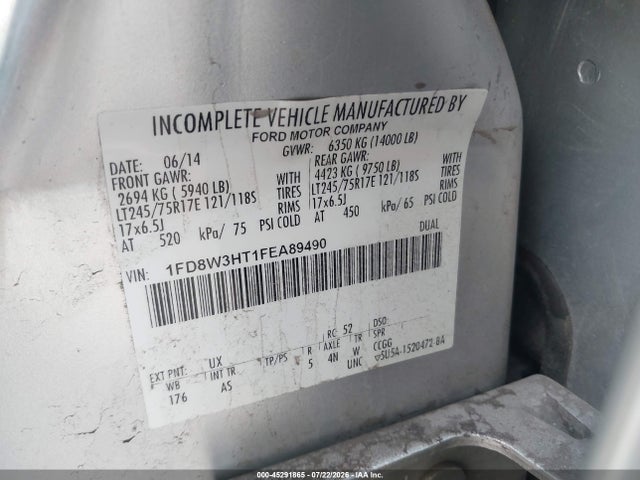 Ford F-350 Chassis Xl 2015 1FD8W3HT1FEA89490 Image 9