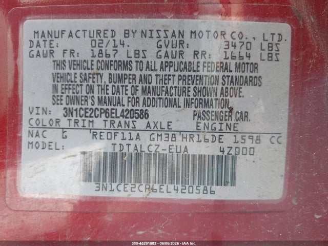 Продаж на аукціоні авто 2014 Nissan Versa Note S Plus, vin: 3N1CE2CP6EL420586, номер лоту: 45291883