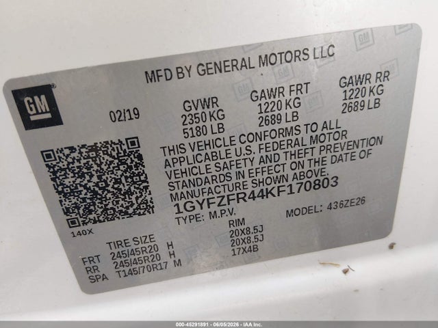 45291891 :رقم المزاد ، 1GYFZFR44KF170803 vin ، 2019 Cadillac Xt4 Awd Sport مزاد بيع