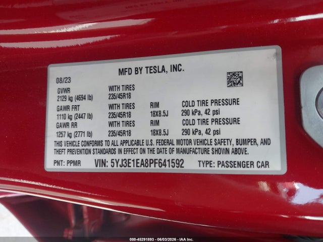 Продаж на аукціоні авто 2023 Tesla Model 3 Rear-wheel Drive, vin: 5YJ3E1EA8PF641592, номер лоту: 45291893