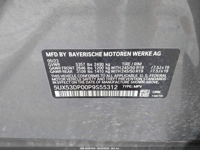 Aukcja sprzedaży 2023 Bmw X3 Xdrive30i, vin: 5UX53DP00P9S55312, numer aukcji: 45291925