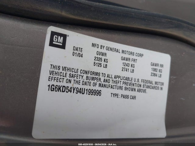 Продажа на аукционе авто 2004 Cadillac Deville Standard, vin: 1G6KD54Y94U199996, номер лота: 45291930
