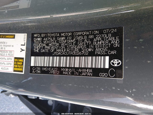 2024 Toyota Prius Prime Xse Premium მანქანა იყიდება აუქციონზე, vin: JTDACACU1R3026702, აუქციონის ნომერი: 45291939