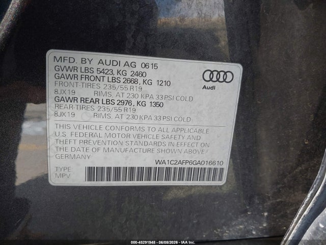 45291948 :رقم المزاد ، WA1C2AFP6GA016610 vin ، 2016 Audi Q5 2.0t Premium مزاد بيع