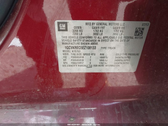 Aukcja sprzedaży 2014 Chevrolet Silverado 1500 2lt, vin: 1GCVKREC6EZ108133, numer aukcji: 45291981