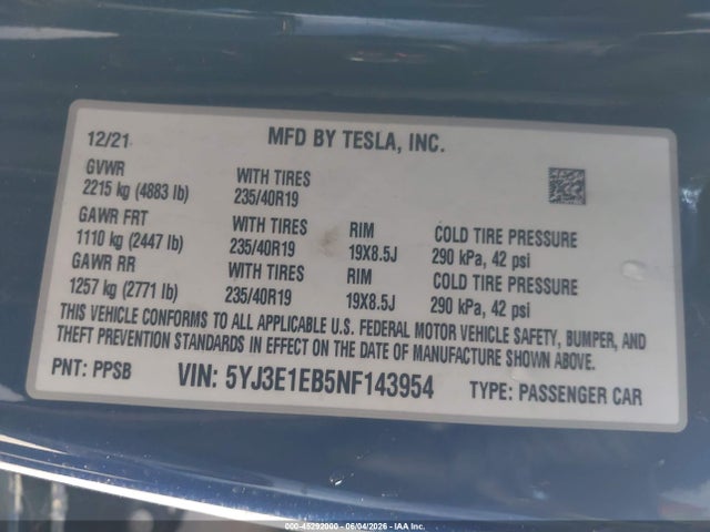 Tesla Model 3 Long Range Dual Motor All-wheel Drive 2022 5YJ3E1EB5NF143954 Image 9