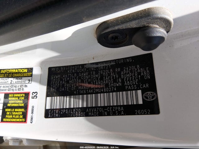 4T1K61AK2MU480274 Toyota CAMRY XSE