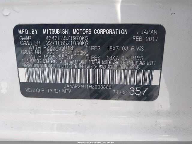 Продаж на аукціоні авто 2017 Mitsubishi Outlander Sport 2.0 Es, vin: JA4AP3AU1HZ038860, номер лоту: 45292026