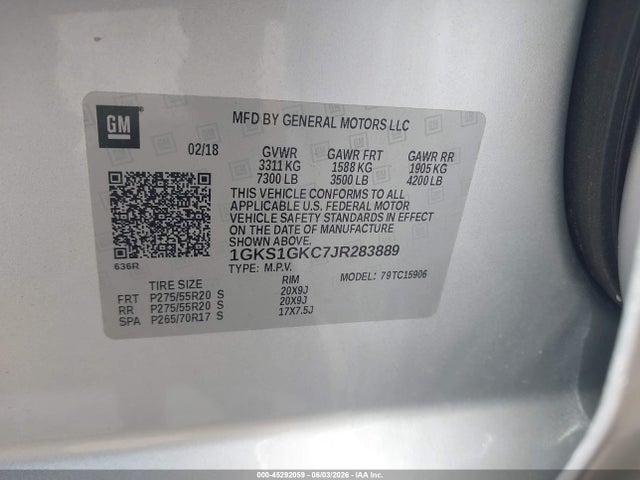 2018 Gmc Yukon Xl Slt მანქანა იყიდება აუქციონზე, vin: 1GKS1GKC7JR283889, აუქციონის ნომერი: 45292059